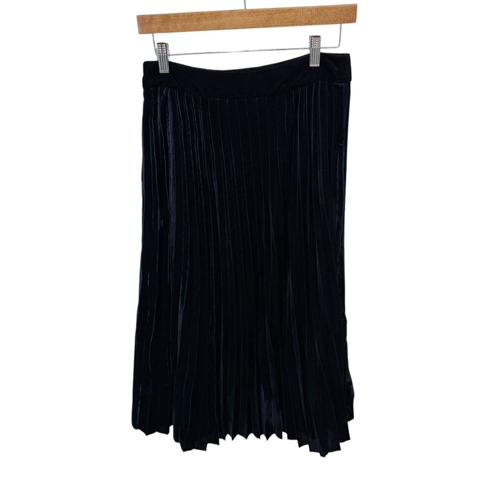 Sezane Velvet Pleated Midi Skirt Navy Blue WOmen's 38/ US 6